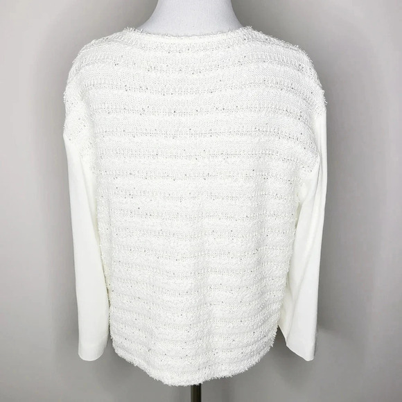 Amina Rubinacci White Button Down Knit Sequin Sweater With Crepe Sleeves… - Picture 5 of 7